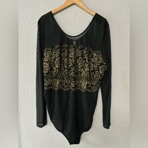 Cacique Black‎ and Gold Mesh Lace Bodysuit Size 26/28